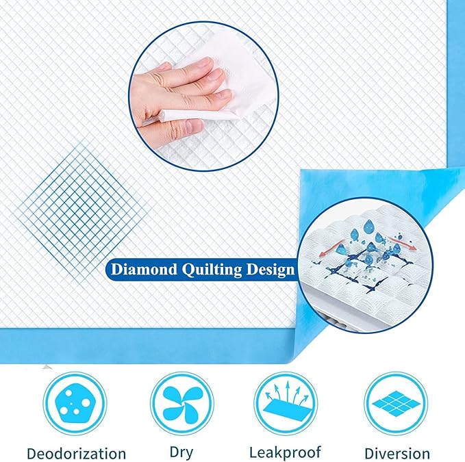 Rabbit Pee Pads Disposable Cage Liners Absorbent Leak-Proof Diaper Mat Small Animal Toilet Potty Training for Squirrel Guinea Pig Ferret Hedgehog Hamster Chinchilla Puppy (100PC, Blue)