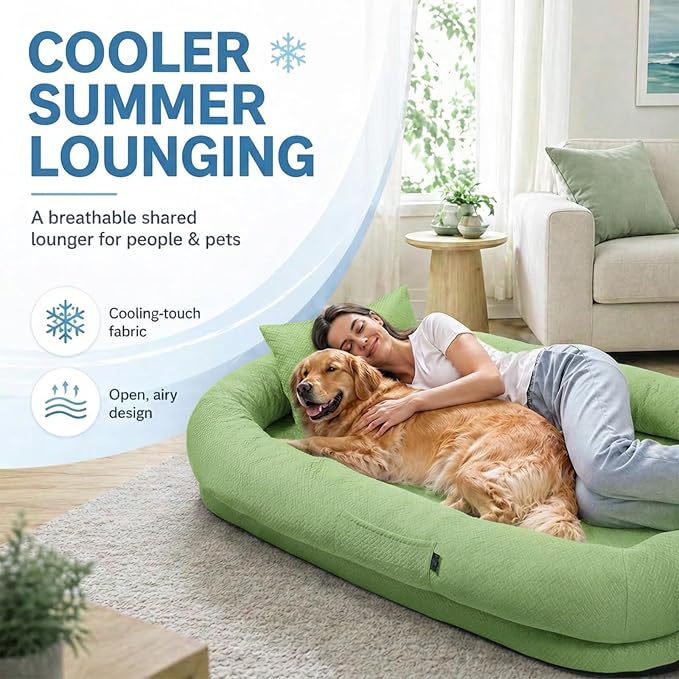 WROS Cooling Human Dog Bed for Summer, Breathable Washable Floor Lounger for People & Pets, 72"x41"x12", Pale Green, Pet Bed for Hot Weather Relaxing
