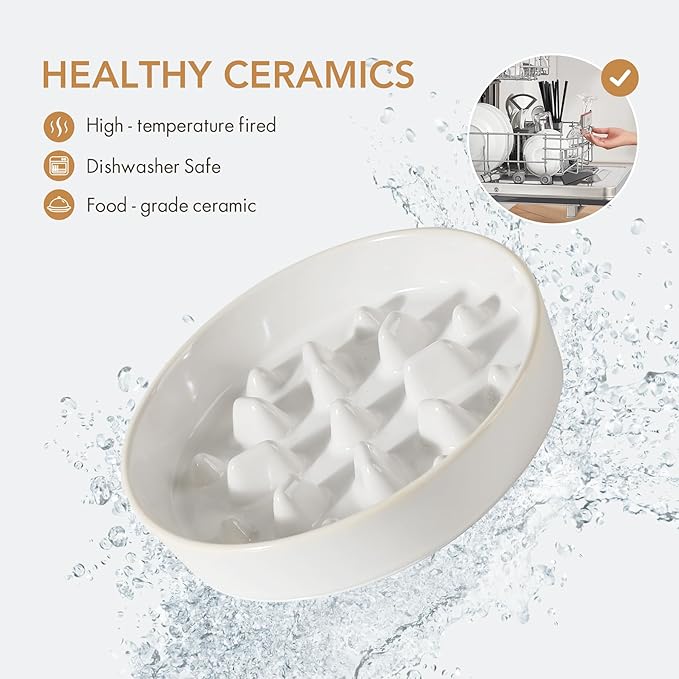 Havniva Slow Feeder Dog Bowls, 1.6 Cups Ceramic Dog Food Bowls 8.2 inch Slow Feeder for Medium Dogs Puzzle Bowls for Fast Eater, Pet Slow Feeding Dish Anti-Choking