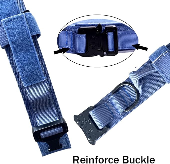 Xqpetlihai Tactical Dog Collar Adjustable Military Nylon Dog Collar with Control Handle and Heavy Duty Metal Buckle for Medium and Large Dogs (Dark Blue,L)