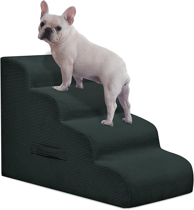 Mesa Lemon Dog Stairs Steps for High Bed, 4 Steps Pet Steps for Small Dogs Non-Slip Removable Washable Cover Ramp for Indoor Outdoor Car Couch Sofa, Dark Gray