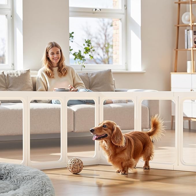 Clear Acrylic Dog Playpen - 50 x 33.4 Inch, 24" H 10 Planes Transparent Dog Fence Indoor, Sturdy Pet Pen for Puppy/Small Dog/Rabbit/Pig, Easy Assemble & Cleaning Plastic Whelping Box Enclosure, White