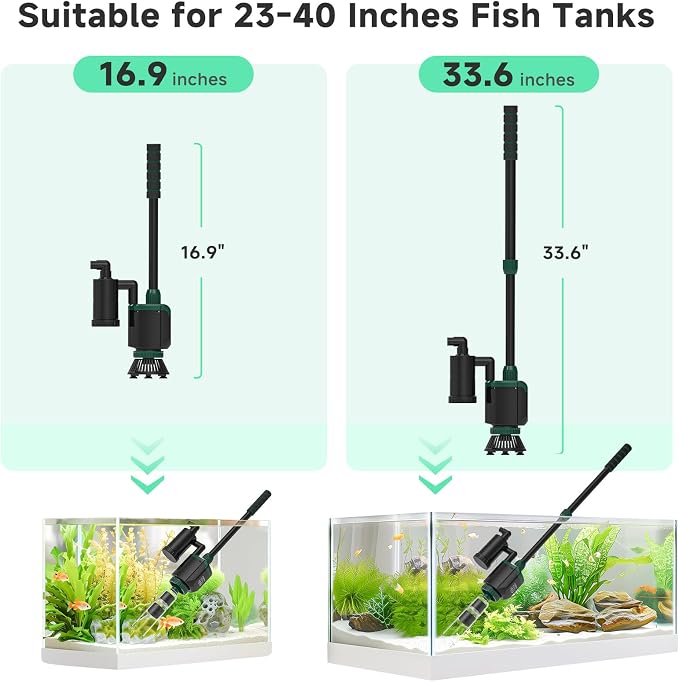 AQQA 6-in-1 Aquarium Gravel Cleaner, 600GPH Adjustable Water Flow Aquarium Vacuum | Electric DC Fish Tank Cleaner, Extendable Length, Supports Changing Water, Washing Sand, Water Filtering and Circulation