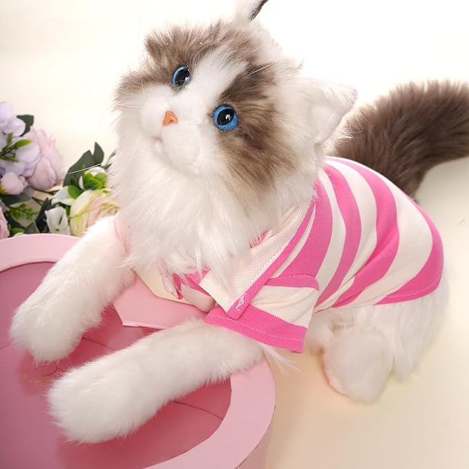 Dog Shirt Polo Shirt Striped Collar Puppy Clothes Summer Button Up Pet Clothes for Small Medium Dogs Cats for Boy Girl Pets (Pink, X-Small)
