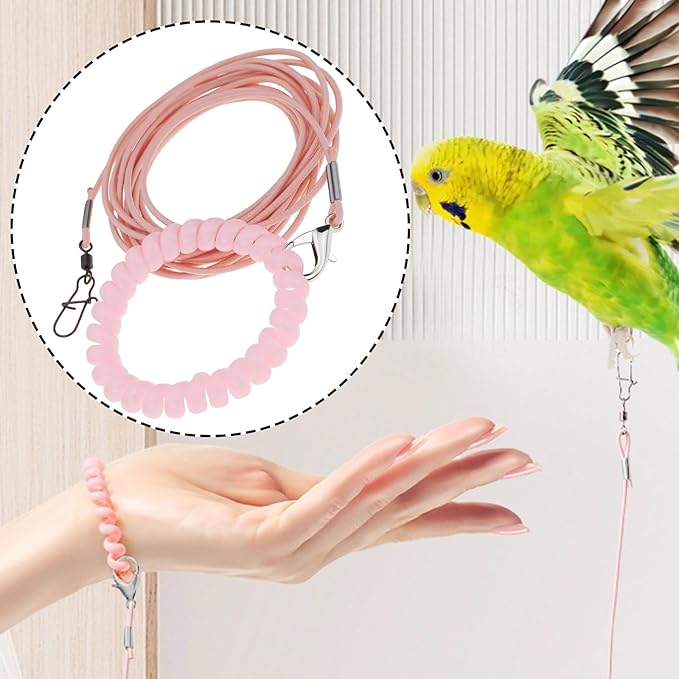 Bird Harness Flying Training Rope 3M for Parrots Pigeons and Budgerigars with 4# Ring (Pink)