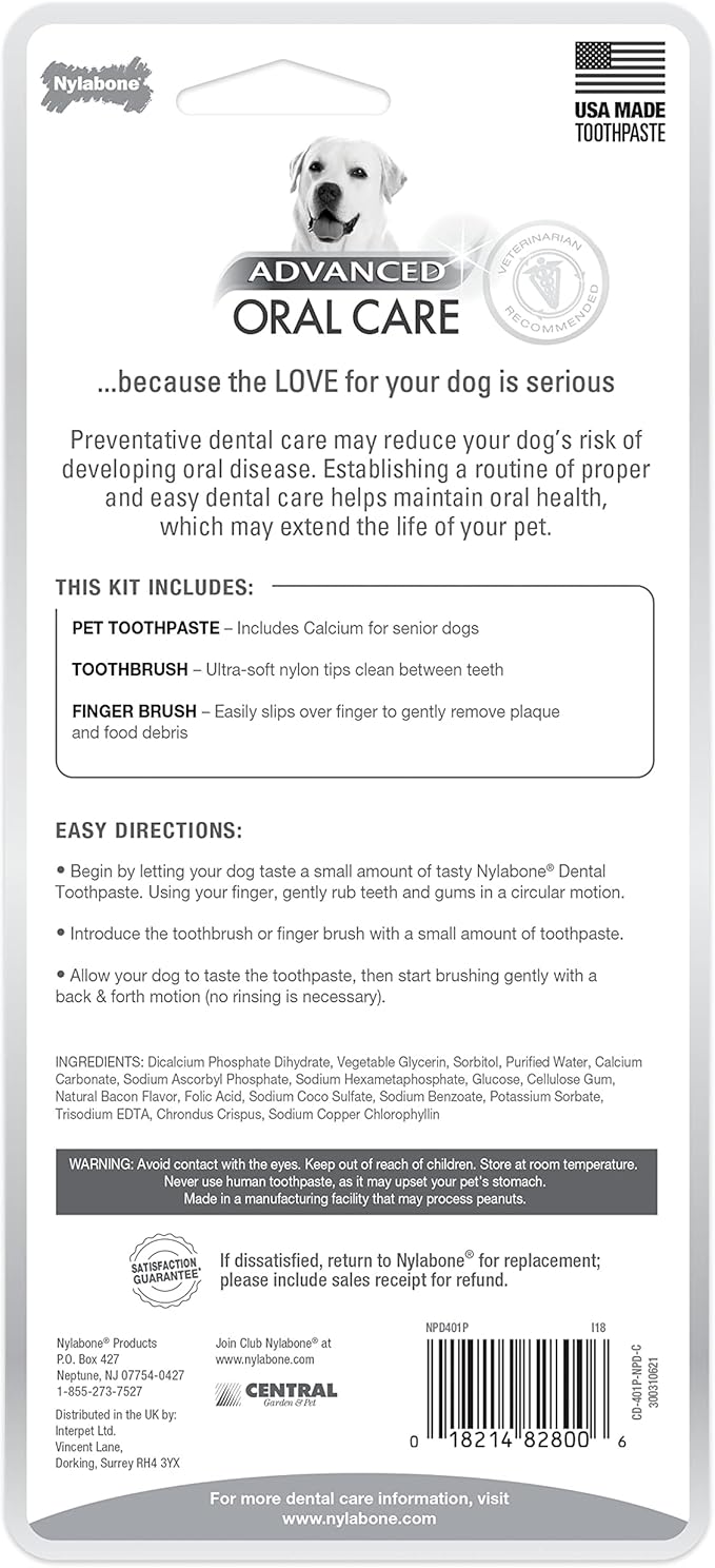Nylabone Advanced Oral Care Senior Dog Dental Kit Bacon Flavor Small