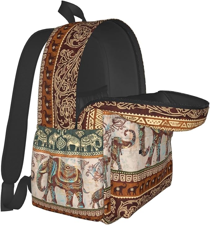 lotus elephants Backpack for Women 16.7 inch Travel Casual Laptop Backpack Lightweight Waterproof Durable Hiking Daypack
