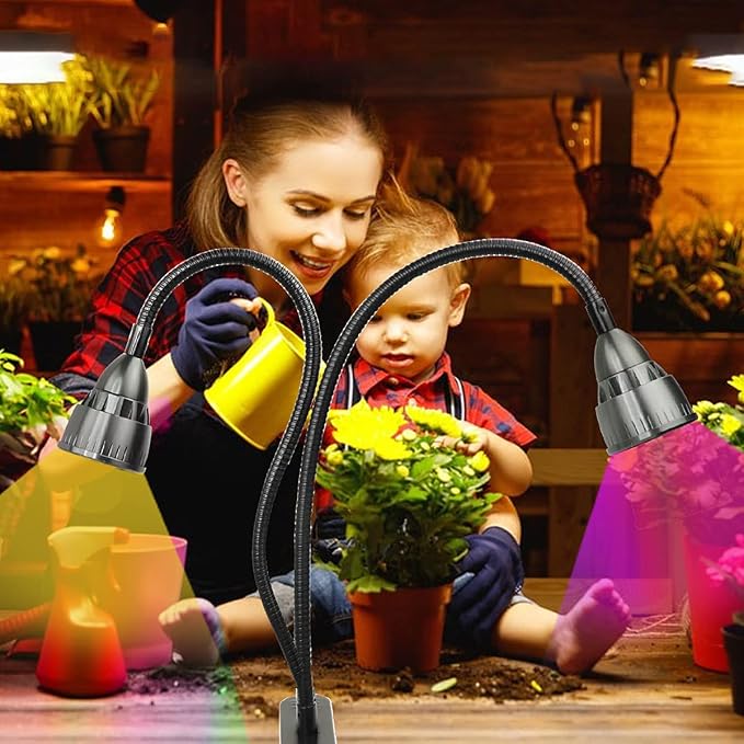 Grow Light for Indoor Plants Growing, Juhefa Gooseneck Clip-on Plant Lamp for Seedlings Succulents Seed Starting,3 Modes & 10-Level Brightness with Timer 3 9 12 Hrs