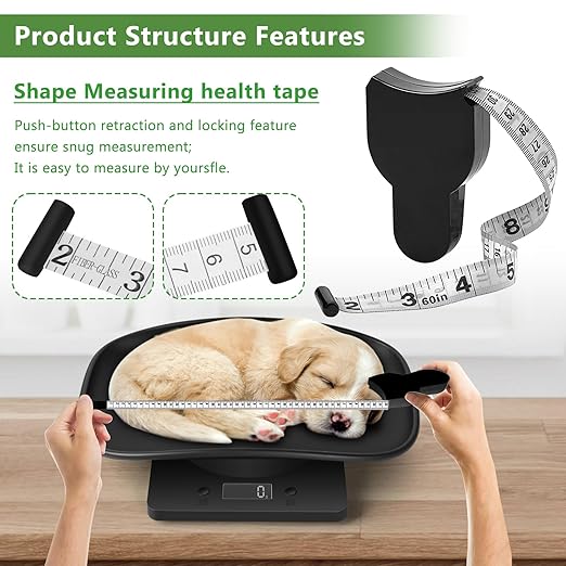 Puppy Scales for Weighing, Digital Pet Scale for Newborn Cat Puppies, Portable Small Scale with Tape Measure,Collars and Nail Clipper, Multi-Function LCD Scale,Max 33lb