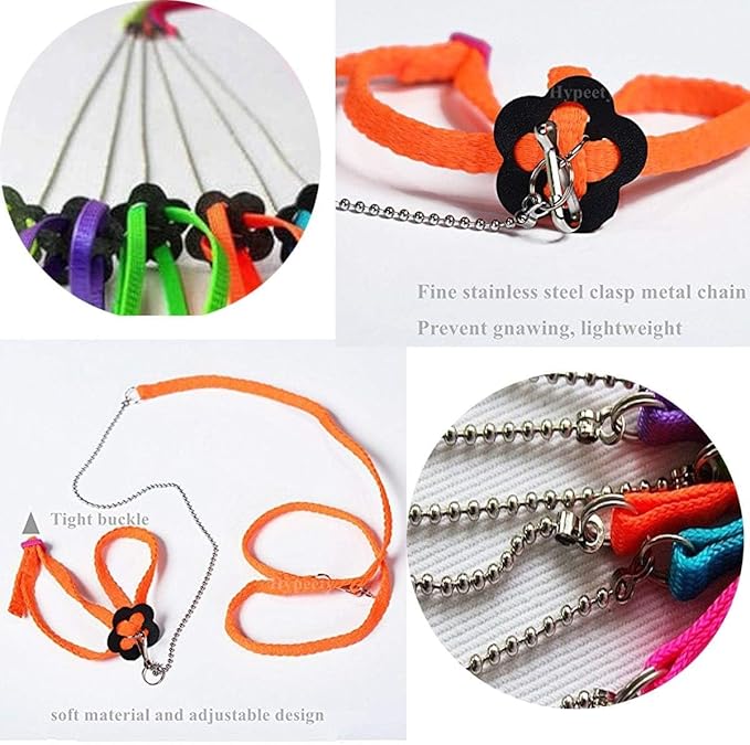 Adjustable Harness Leash for Birds 2Pack Nylon Anti-bite Outdoor Training Walking Control Rope for Parrot African Grey Cockatoo Macaw Ringneck Parakeet Cockatiel Reptile Lizard (Orange+Pink)