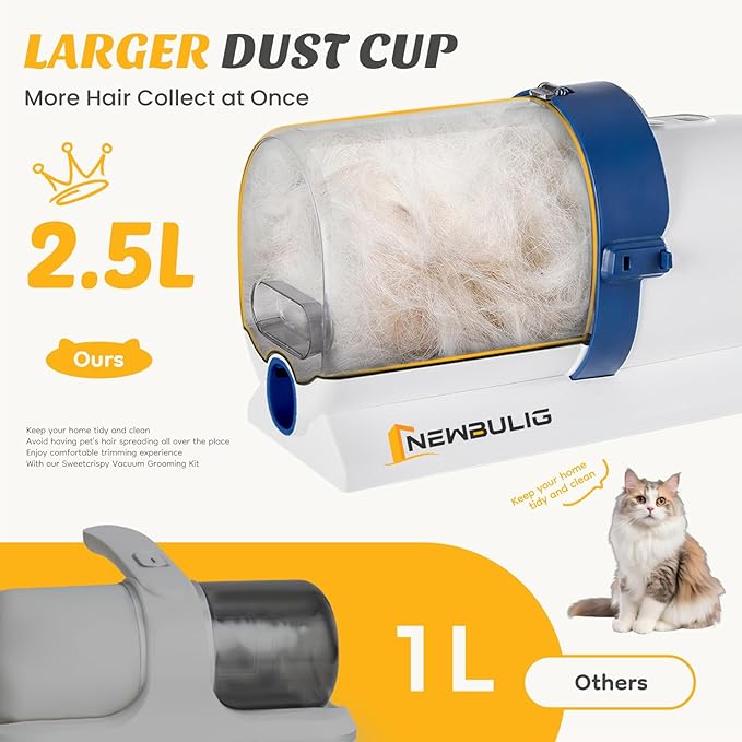 NEWBULIG 5-in-1 Pet Grooming Vacuum Kit, 2.5L Dust Cup, 3 Suction Modes and 5 Groomer Tools, Dog Clippers with Cordless Low Noise for Cats, Dogs Other Animals Hair Trimmer