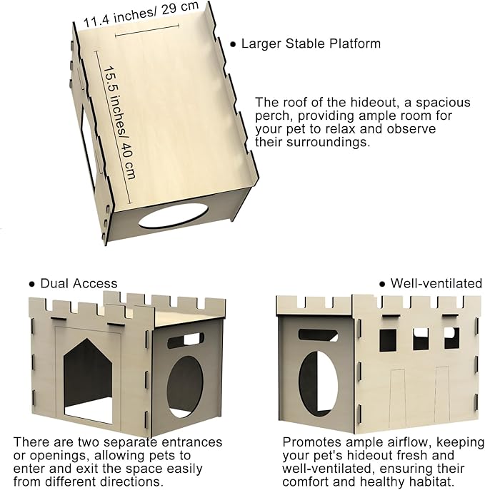 HIIMALEX Large Sturdy Bunny House with Spacious Balcony Hidey Detachable Playhouse for Rabbit Hideout Castle Tower Toys for Indoor Bunnies Guinea Pig Hamster Chinchilla Gerbil