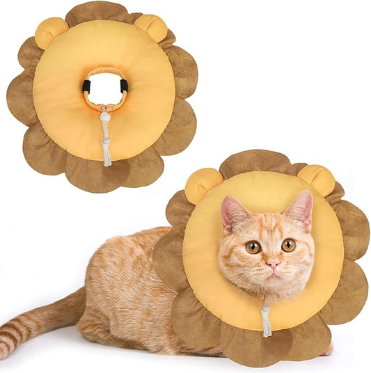 BEAUTYZOO Cat Cone Collars Soft, Cat Recovery E Collars After Surgery to Stop Licking, Adjustable Elizabeth Circle Collar Cute Pet Donut Pillow for Cats Kitten Small Dogs, Lion M