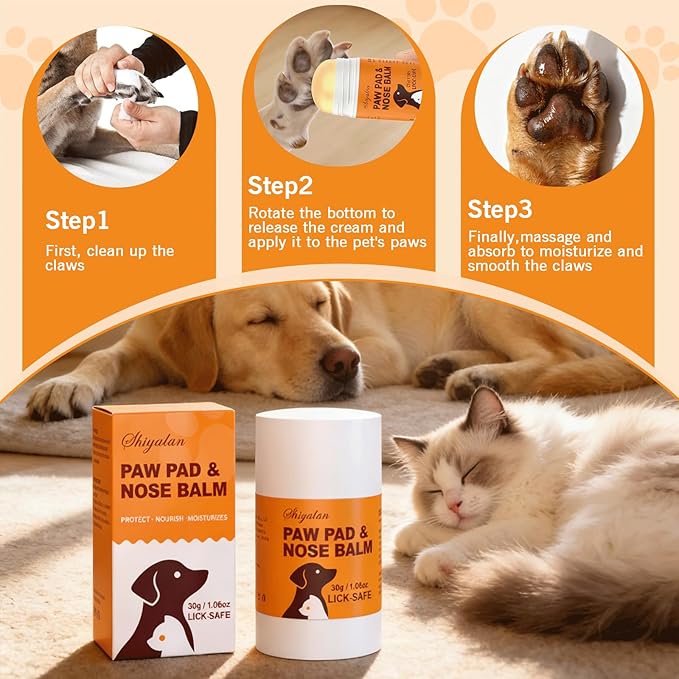 Lick-Safe Dog&Cat Paw & Nose Balm Stick - Soothing Moisturizer for Dry, Cracked Paws & Snout, Natural Pet Healing Balm with Shea Butter, Portable Stick for Dogs & Cats, 1.06 oz (2)