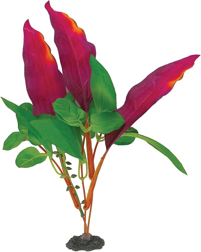 Marina Naturals, Red/Green Waffle Leaf Silk Plant, Medium Fish Tank Decoration, PP112 | Fish Tank Decoration