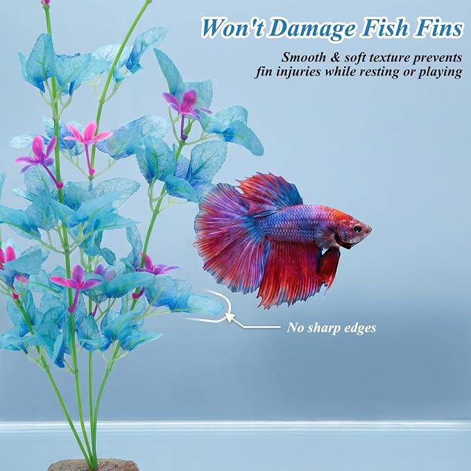 2Pcs Silk Aquarium Plants 13" Cyan Silk Plants for Fish Tank Goldfish | Tall Fish Tank Decorations, and Freshwater Betta Habitat, for Miniature Eco Enthusiasts