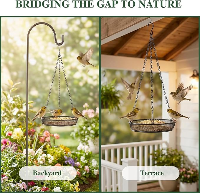 2 Pack Handmade Alpaca Fiber Bird Nesting Heart & Hanging Metal Mesh Bird Feeder Tray Kit - Outdoor Wild Bird Feeding & Nesting Kit for Garden, Patio, Backyard, Hummingbirds & Cardinals