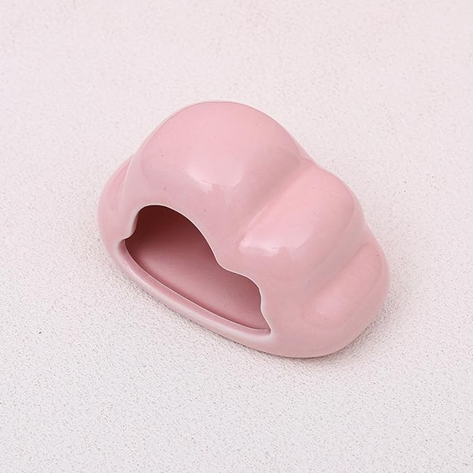 Hamster Hideout Ceramic Hamster House Pet Nesting Hut Summer Cooling Cabin Hamster Nest Pet Cage Decor for Critter Lemmings Chinchilla Playing (Pink)