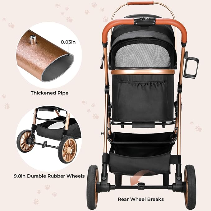 MAMIZO Pet Stroller for Medium Dogs Cats Up to 55 lbs, All-Terrain 3-in-1 Dog Stroller with Detachable Carrier, Rubber Wheels, One-Click Folding, Storage Basket & Cup Holder, for Senior Dogs & Cats