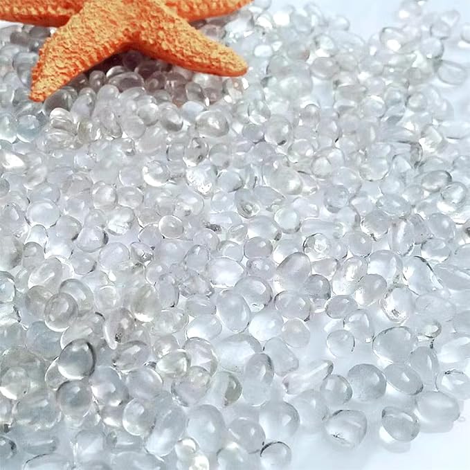 WAYBER 1 Pound Tumbled Sea Glass Pebbles Decorative Glass Stones, Clear | High-Transparency, Lustrous Polished Finish, Non-Toxic Material, Ideal for DIY Crafts & Decorations