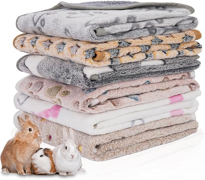 6 Pack Guinea Pig Cage Liner, Washable Guinea Pig Fleece Blankets Beding Accessories, Flannel Throw Warm Sleep Mat, Pet Pee Pads for Small Animal Hamster Rabbit Puppy Cat (Dark Color, 30x20 Inch)
