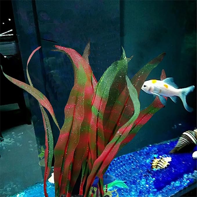 3Pcs Soft Silicone Aquarium Plants Set Glowing Kelp Fish Tank Plants Decor Artificial Red Aquarium Plant Simulation Artificial Water Grass for Fish Tank,7.08in9.84in16.9in