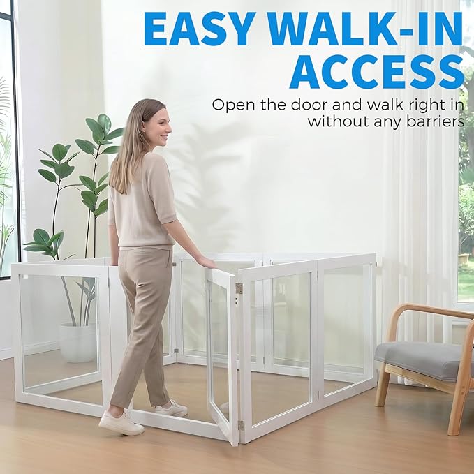 Heavy Duty Clear Acrylic Dog Playpen for Small/Medium Pets – 32" High Clear Pet Pen with Sturdy Metal Frame (White, 2 Extended Panels)
