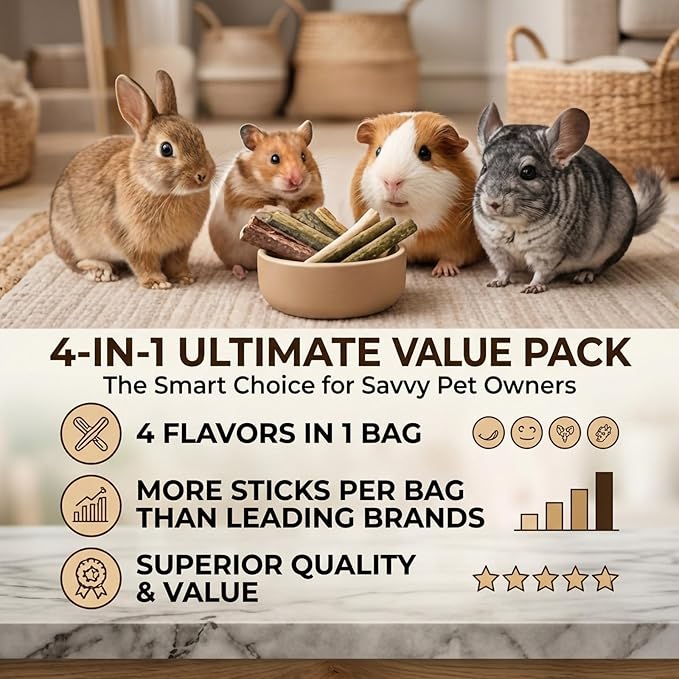 Rabbit Toys 285g/10.1oz Bunny Chew Treats Timothy Hay Sweet Bamboo Snack Guinea Pig Molar Branch Toy Apple Stick Alfalfa Food for Cleaning Teeth Grinding Dental for Hamster Squirrel Chinchilla