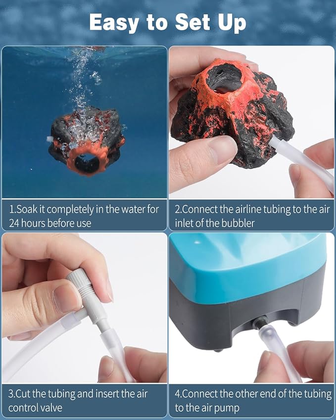 Uniclife Aquarium Volcano Ornament Kit Fish Tank Decoration Mini Resin Volcanic Decor for Fish Tank with Air Stone Bubbler Airline Tubing Accessories for Oxygenation (Air Pump Not Included)
