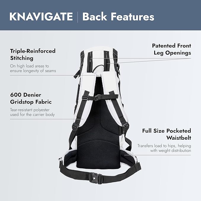 K9 Sport Sack Knavigate - Medium, Lunar Rock - Ideal for Dogs with 17-19” Back Length - Adjustable, Backpack-Style Carrier with Internal Frame & Padded Hip Belt