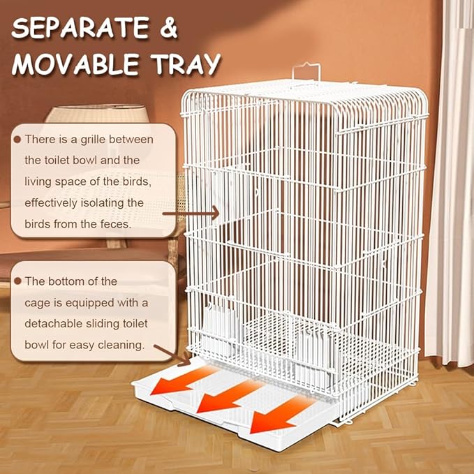23.6-Inch Household Bird Cage with Top Handle, Small Metal Bird Cage with Removable Slide-Out Tray, Lightweight Travel Bird Cage for Indoor Outdoor Home Bird Feeding