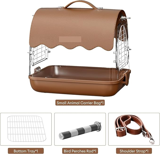 Parakeet Cage,Accessories, Bird Carrier Backpack with Perch, Transparent Travel Cage Bag with Shade Cover Visible Window for Parrots Budgie Small Birds(Brown)
