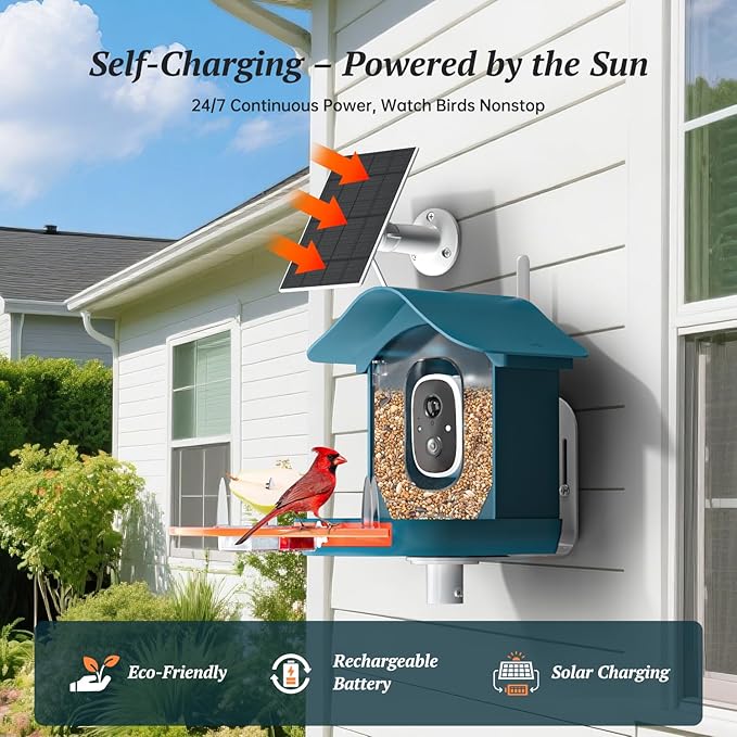 Smart Bird Feeder with Camera, 2K HD AI Identify Birds Species, Bird Watching Camera with Solar Panel, Gift for Mom Dad Birdlovers