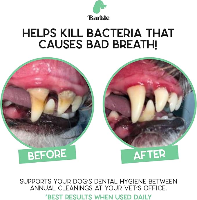 Barkle Vet Reviewed Dog Teeth Cleaning Gel Kit | Eliminate Plaque, Tartar & Bad Breath | Mint Dog Breath Freshener Gel | Puppy & Small Breed Safe | Free Finger Cot Brush (Tube is a 60 Day Supply)