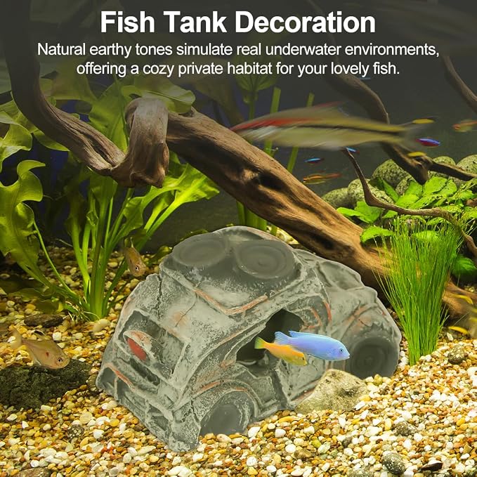 Virekm Resin Rock Cave Hideouts for Fish Tank Aquarium Decor | Safe Natural Design Ornaments for Betta, Goldfish, Shrimp, Easy To Clean Aquarium Landscape Decor