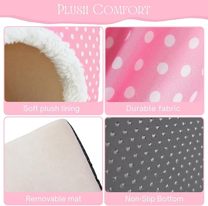 Guinea Pig Hideout and Play Tunnel Set, Washable Fleece Bed for Dwarf Rabbits, Bunnies, Chinchillas, Small Animal Toys - Pink Dot