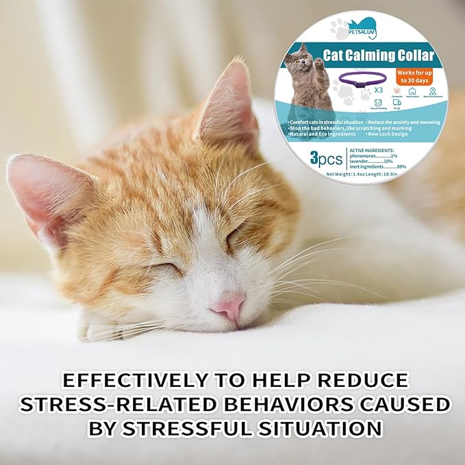 Calming Collar for Cats - Pheromone Calm Collars, Anxiety Relief Fits Cats Adjustable and Waterproof with 100% Natural 3 Packs