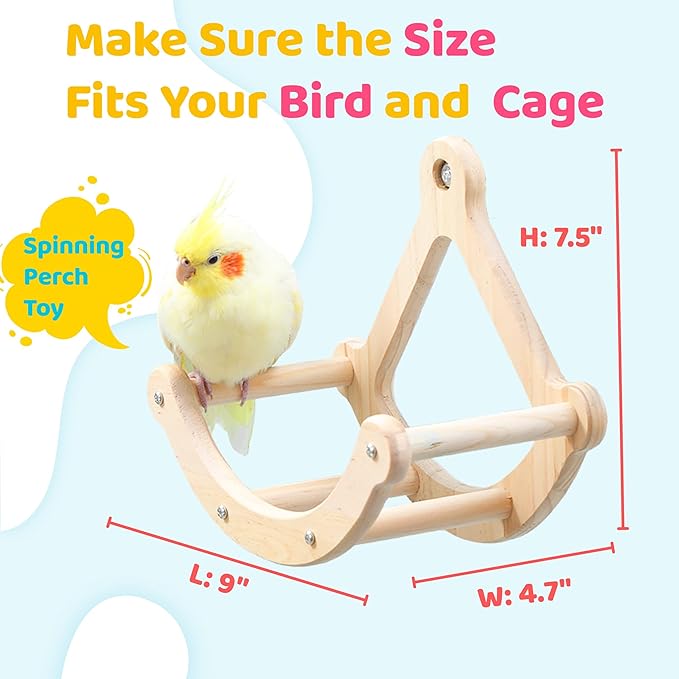 Bird Perch Toy, Interactive Rocking Parakeet Toys and Perches, Wooden Exercise Cockatiel Toys, Intelligence Birds Enrichment Toy for Parrot, Bird Cage Accessories Perch for Budgies Conure