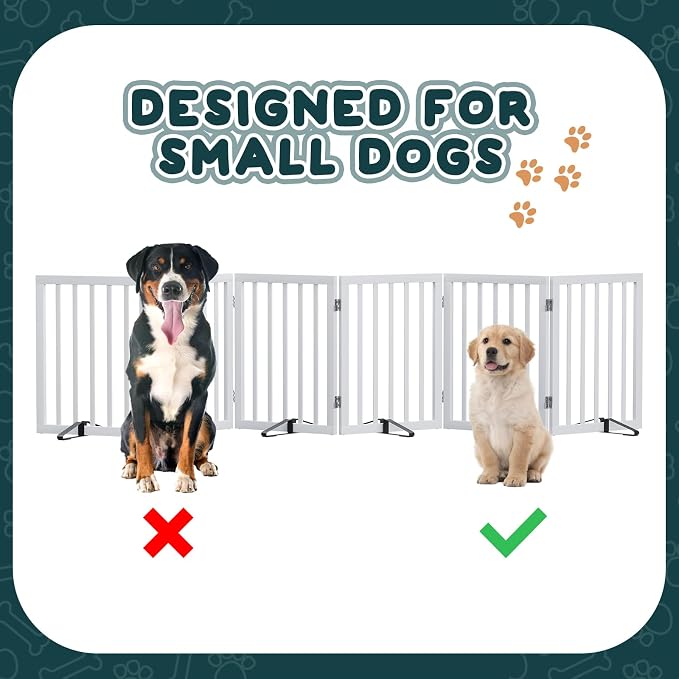 Semiocthome Wood Dog Gates for The House Extra Wide, 6-Panel Freestanding Pet Gates with 4PCS Metal Stands for Doorways and Stairs, 24" H Foldable Dog Fences Indoor, Expands Up to 110" (W)- White