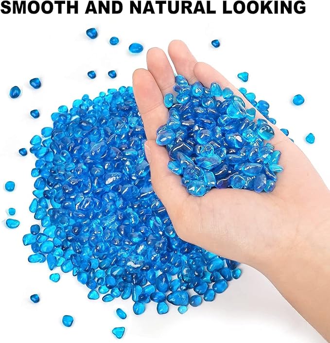Keedolla 2 lbs/900g Fish Tank Rocks Beads Aquarium, Clear Glass Pebbles Stones Gravel for Vases Fillers, Garden, Aquarium, Betta Fish Turtle Tank, Succulent Plants Decor - Sea Blue