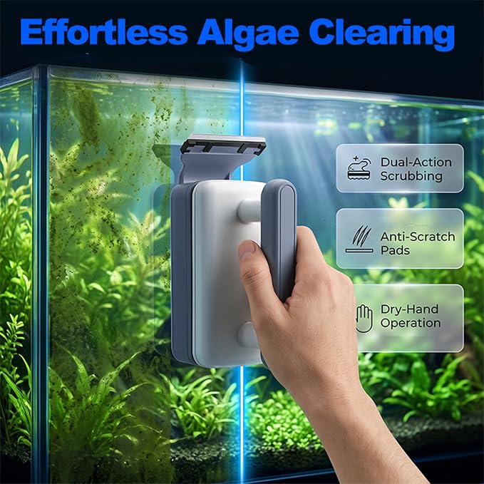 AOYEBO Aquarium Glass Cleaner Magnetic Algae Scraper Double-Sided Brush
