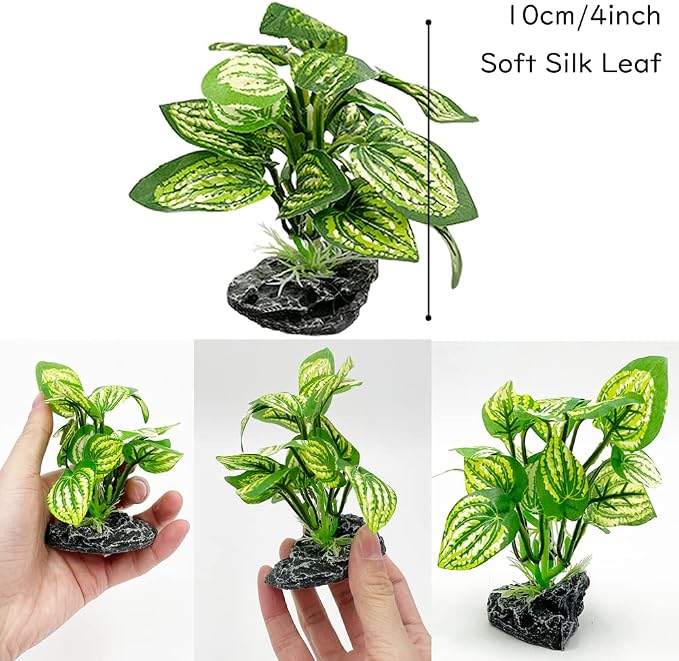 Aquarium Plants Betta Fish Tank Decorations 4inch/2pcs Soft Silk Artificial Plant Goldfish Waterscape Fish Hides Snake Tank/Reptiles Plants (B-3pcs Set)