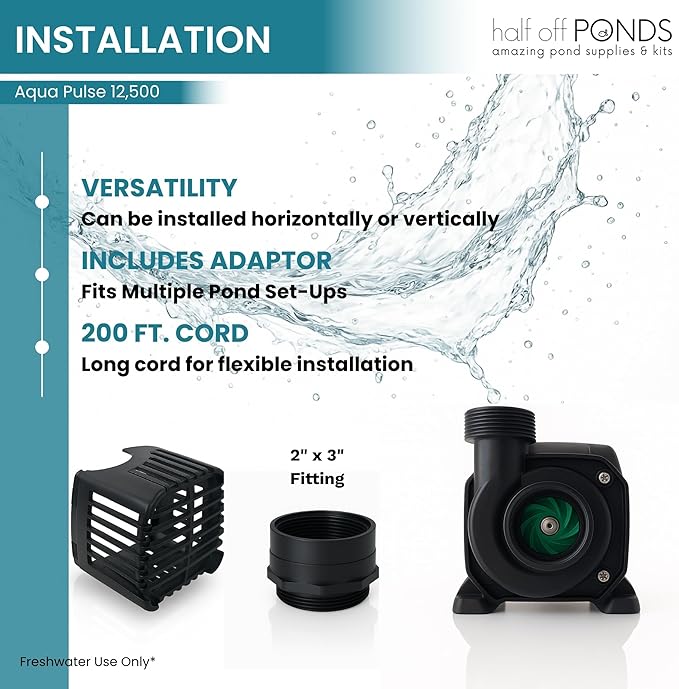 HALF OFF PONDS Submersible Water Pump, 12,500 GPH Pond Pump with 200FT Power Cord and 37FT Max Head, 960W Ultra Quiet Energy Efficient Pump for Koi Pond, Fountain, Waterfall, Water Garden, Skimmer