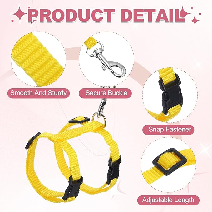 Rabbit Harness and Leash, Escape Proof Bunny Cat Leash Small Animal Harness Soft Adjustable Buckle(2Pcs, Yellow) for Bunny Kitten Cats Puppies Walking Hiking Training