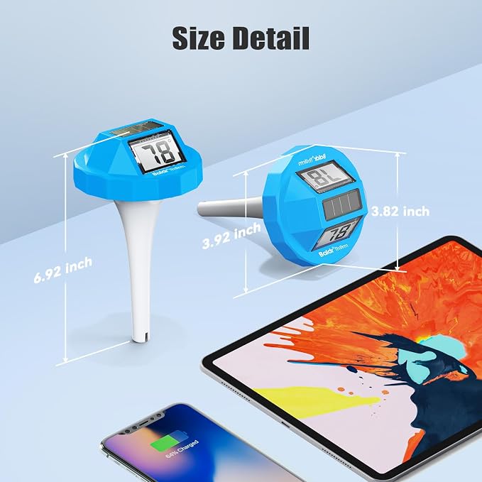 Pool Thermometer Digital Floating, Swimming Pool Water Temperature Sensor, 2026 New Upgrade | Solar Powered | Easy Read | High Precision | Anti-Fog, for Hot Tub, Spa&Ice Bath (Light Blue)