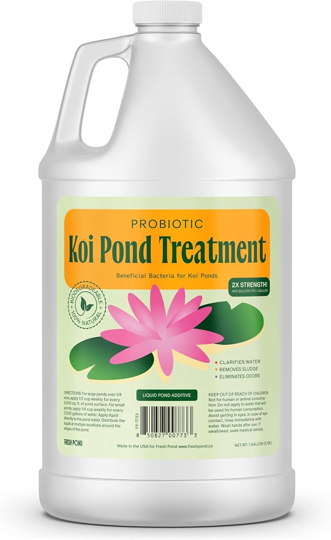 Koi Pond Water Treatment - 2X Strength Beneficial Bacteria for Reducing Sludge and Odors in Koi Ponds and Natural Ponds - Safe for Fish - 1 gal.