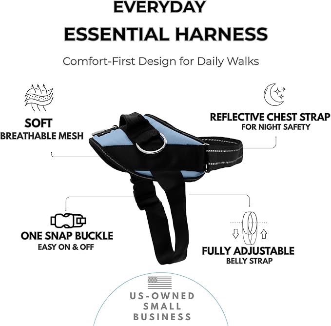 ShawnCo Essential Dog Harness, No-Pull Pet Vest with 3 Leash Clips, No Choke, Reflective, Adjustable and Padded, for Easy Walking and Training for Small, Medium and Large Dogs (Moonglow, M)