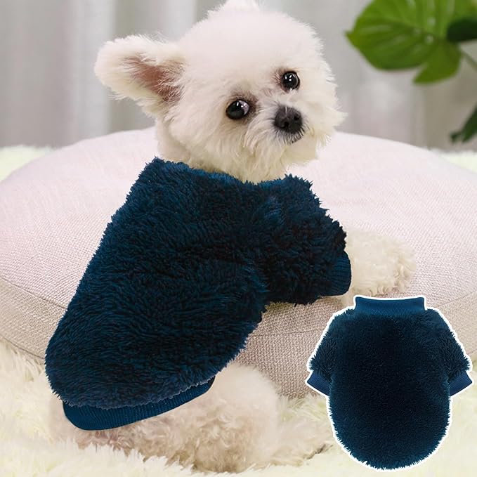2 Pieces Fleece Dog Sweaters for Small Dogs Boy Cute Warm Small Dog Clothes Male Puppy Chihuahua Cat, Blue, Dark Green, XXS