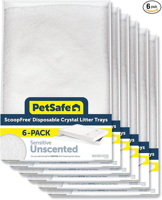PetSafe ScoopFree Crystal Cat Litter & Refill Tray with Lid, Fragrance Free, 4.3 Lb Bag with Each Tray, Pack of 6