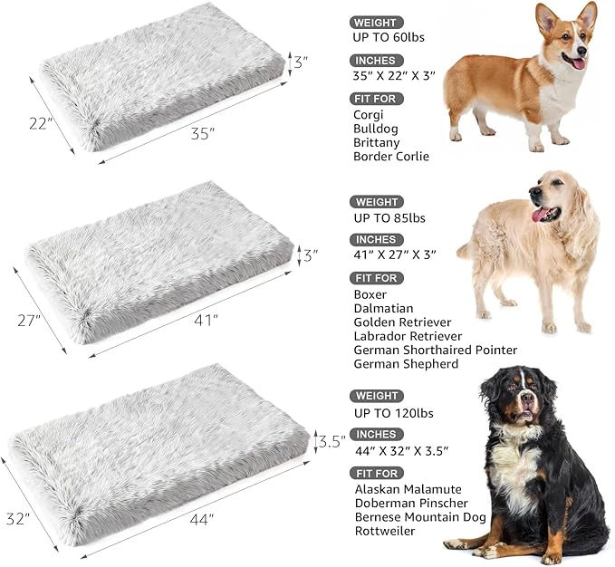 Orthopedic Dog Bed for Medium Dogs, Dual-Layer Memory & Egg-Crate Foam, Washable Warm Winter Plush Cover, Waterproof Liner, Non-Slip Bottom, Crate/Kennel Pad, 35 x 22 Inch, Gray